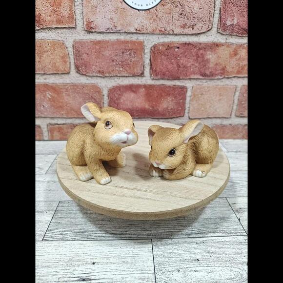 Homco Bunny Rabbit Figurine Set #1465 Vintage Home Interior Porcelain Retired - Picture 1 of 7
